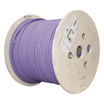 Bobina de Cable Blindado S/FTP de 4 Pares, Cat7A, Inmune a Ruido e Interferencias, LS0H (Bajo Humo, Cero Halógenos), Color Violeta, 305 Metros (1000 Pies)