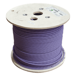 Bobina de Cable Blindado S/FTP de 4 Pares, Cat7A, Inmune a Ruido e Interferencias, LS0H (Bajo Humo, Cero Halógenos), Color Violeta, 305 Metros (1000 Pies)