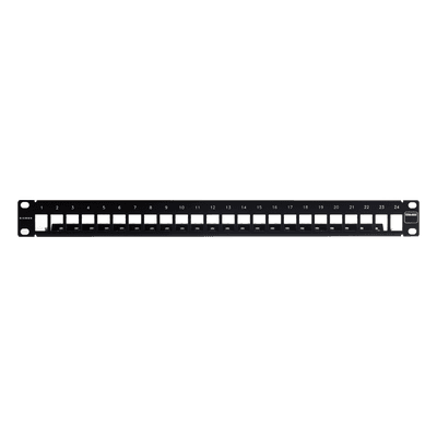 Patch Panel Blindado Modular de 24 Puertos / Plano / 1UR / 19" / Acero de Alta Resistencia / 44.5mm (1.75")