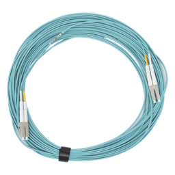 Jumper de Fibra Óptica Multimodo 50/125 XGLO OM3, LC-LC Duplex, OFNR, Color Aqua, 15 Metros (49.21 Pies)