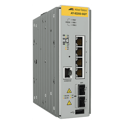 Switch Industrial Administrable Capa 2 / 4 Puertos Gigabit + 2 SFP / 8.93 Mpps / -40°C a 75°C / 12-48 VDC / 1.8 x 6.3 x 5.3 in