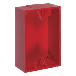 Caja trasera de montaje en superficie / Policarbonato resistente / 1.5 pulgadas (38mm) / Compatible botones STI #0, #1, #3, #4, #7 / Clasificación 5VA / UL y cUL / Rojo y azul