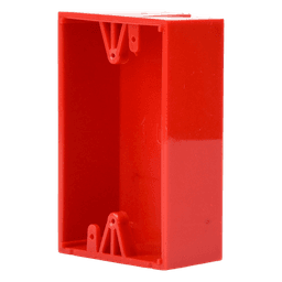 Caja trasera de montaje en superficie / Policarbonato resistente / 1.5 pulgadas (38mm) / Compatible botones STI #0, #1, #3, #4, #7 / Clasificación 5VA / UL y cUL / Rojo y azul