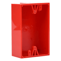 Caja trasera de montaje en superficie / Policarbonato resistente / 1.5 pulgadas (38mm) / Compatible botones STI #0, #1, #3, #4, #7 / Clasificación 5VA / UL y cUL / Rojo y azul