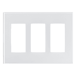 Placa frontal de cristal de 3 espacios para atenuadores, teclados y controles Pico Lutron con apertura tipo Designer, sin tornillos visibles, cristal claro con pintura blanca