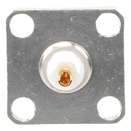 Conector BNC Hembra para Chasis, 4 Perforaciones con 12.7 mm, Plata/ Oro/ Teflón.