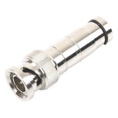 Conector BNC Macho / Compresión Axial / 75 Ohm / RG-59/U / Níquel-Oro-PTFE / 42 mm Largo / 0.14 ft Diámetro