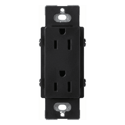 Tomacorriente dúplex de 15 A y 125 V, color negro brillante, familia Claro, apertura estilo Designer para placas de pared Lutron sin tornillos (placa se vende por separado)