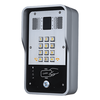 Audio Portero IP  2 líneas SIP con relevador integrado, Lector RFID para acceso por clave numérica, tarjeta o llamada remota, PoE