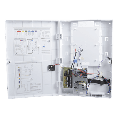 Gabinete de Protección para Controlador de Acceso / Fuente 110 VCA / 8 Canales Independientes / Protección Eléctrica Integrada / Batería de Respaldo