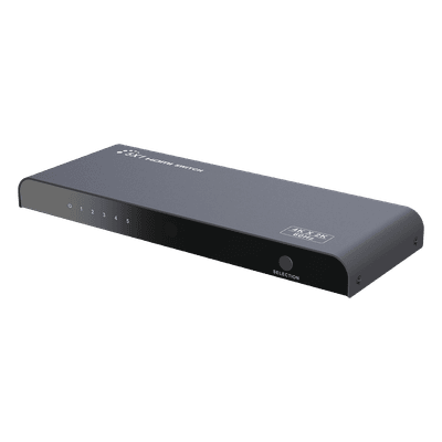 Switch Conmutador HDMI de 5 entradas a 1 salida / 4K @ 60Hz / HDMI 2.0 / HDCP 2.0 / HDMI 3D / Soporta audio estándar, DSD (Direct Stream Digital) y HD (HBR) / Diferentes modos de conmutación, Manual, Control Remoto y RS232.