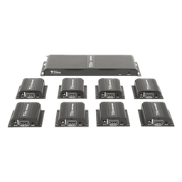 Kit Divisor y Extensor HDMI (Extender Splitter)  / Divide 1 Fuente HDMI a 8 Pantallas / Extiende la señal HDMI hasta 40 m / Resolución 1080P @ 60 Hz / Cat 6/6a/7 / Uso 24/7 / Salida Loop en el Tx / IR / Alimente solo el Tx (PoC).