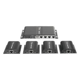Kit Divisor y Extensor HDMI (Extender Splitter)  / Divide 1 Fuente HDMI a 4 Pantallas / Extiende la señal HDMI hasta 40 m / Resolución 1080P @ 60 Hz / Cat 6/6a/7 / Cero Latencia / Salida Loop en el Tx / IR / Alimente solo el Tx (PoC).