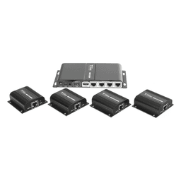 Kit Divisor y Extensor HDMI (Extender Splitter)  / Divide 1 Fuente HDMI a 4 Pantallas / Extiende la señal HDMI hasta 40 m / Resolución 1080P @ 60 Hz / Cat 6/6a/7 / Cero Latencia / Salida Loop en el Tx / IR / Alimente solo el Tx (PoC).