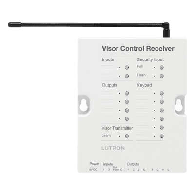 Receptor de Control de Visera / 4 Salidas de Contacto Seco / 2 Entradas de Contacto Seco / Entrada de Seguridad / Hasta 10 Transmisores / RadioRA 2