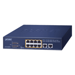 Switch de Escritorio No Administrable / 8 Puertos 10/100/1000T PoE+ 802.3at / 2 Puertos Uplink 10/100/1000T / Presupuesto PoE 120 Watts / Modos Estándar, VLAN y Extend / Distancia Extendida 250 mts / Rackeable