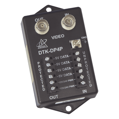 Protector de sobretensión / Alimentación 12Vcc-24Vca / Video BNC / Datos RS-422 / 10,000A / PTZ