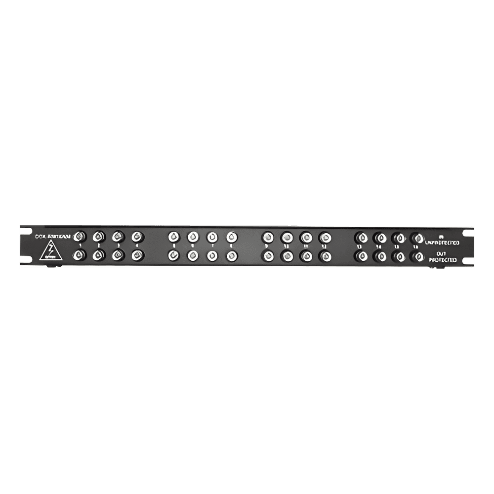 Protector de línea de video de 16 canales, 1U, conexión BNC coaxial entra/sale, sujeción 2.8 V
