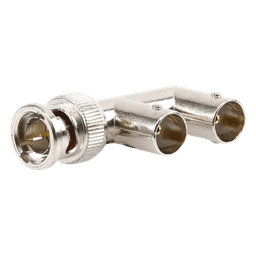 Adaptador Triple en F para 75 Ohm, de Conector BNC Macho a Doble BNC Hembra, Níquel/ Oro/ Delrin.