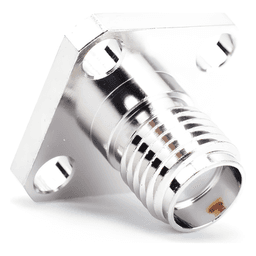 Conector SMA Hembra / Montaje Panel Cuadrado 12.7 mm (0.5 in) / 4 Perforaciones 8.64 mm (0.34 in) / Soldable / Níquel-Oro-PTFE