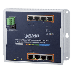 Switch Industrial PoE Administrable de Pared Capa 2, 8 Puertos Gigabit PoE 802.3at y 2 Puertos 100/1000X SFP