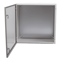 Gabinete de Acero IP66 Uso en Intemperie (600 x 600 x 300 mm) con Placa Trasera Interior Metálica y Compuerta Inferior Atornillable (Incluye Chapa y Llave T).