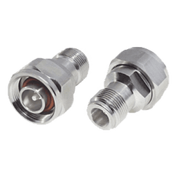 Adaptador en Línea, de N Hembra a (Mini) DIN 4.1-9.5 Macho, PIM -155 dBc, Bronce Blanco/ Plata/ Teflón.