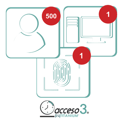 Licencia Software Tiempo y Asistencia / 500 Empleados / 1 Reloj Checador / 1 PC / Integración Nómina / Vigencia Vitalicia