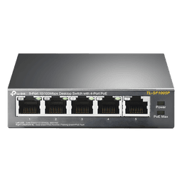 Switch PoE no Administrable de escritorio / 5 puertos 10/100 Mbps / 4 puertos PoE af/at / Presupuesto 67 W / Modo Extensor hasta 250 m / Calidad video prioritaria