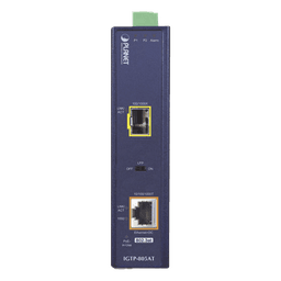 Convertidor de Medios PoE Industrial, Puerto SFP 1000BASE-SX/LX a Puerto RJ45 Gigabit con Salida PoE 802.3at (Hasta 30 W).