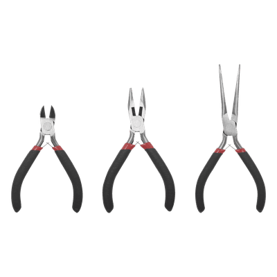Juego de 3 Mini Pinzas de Corte de 5". Incluye: Pinza de Punta Redonda, Diagonal y Punta de Aguja.