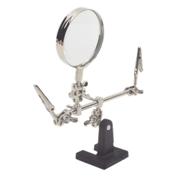 Soporte con lupa y dos brazos con clip. Ideal para trabajos de soldadura.