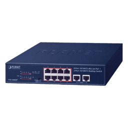 Switch de Escritorio / 8 Puertos 10/100TX PoE+ / 2 Puertos 10/100TX / 120W PoE Budget / Alcance Extendido 250m (820 pies)