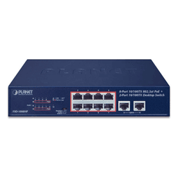Switch de Escritorio / 8 Puertos 10/100TX PoE+ / 2 Puertos 10/100TX / 120W PoE Budget / Alcance Extendido 250m (820 pies)