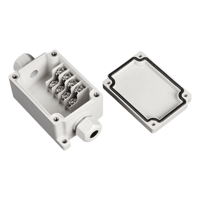 Caja de Conexión Exterior con Conexión Lateral para 4 Líneas (doble tornillo). Incluye Glándulas.