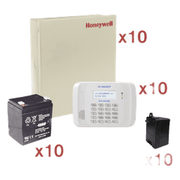 Kit de 10 paneles VISTA-48LA / 8 zonas cableadas + 40 inalámbricas c/u / teclado 6162RF / batería y transformador incluidos / sin comunicador