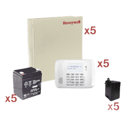 Kit de 5 paneles VISTA-48LA / 8 zonas cableadas + 40 inalámbricas c/u / teclado 6162RF / batería y transformador incluidos / sin comunicador