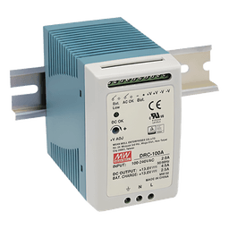 Fuente de Poder Riel DIN / 100W / Salida Dual 13.8V CC / Cargador de Batería Integrado / 87% Eficiencia / Convección Natural