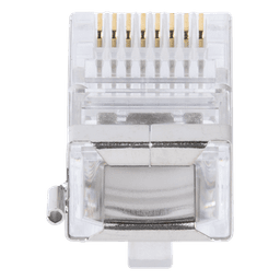 Bote con 100 Piezas de Plug Modular RJ45 Cat5e Blindado, Chapado de Oro a 30 Micras para Durabilidad Extrema con Pin de Tierra