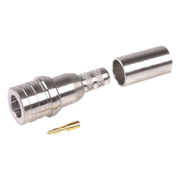 Conector QMA (Quick Mate) Macho, Anillo Plegable en RG-58/U, LMR-195, Bronce Blanco/Oro/Teflón.