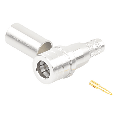 Conector QMA (Quick Mate) Macho, Anillo Plegable para RG-8/X, LMR-240, Bronce Blanco/Oro/Teflón.