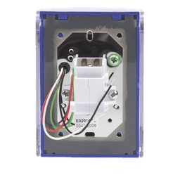 Botón Multipropósito, Color Azul, De Superficie, Con Tapa De Policarbonato, Con Bocina Pre Alarma, Para Interior, Llave Para Restablecer, Texto De Emergencia, Ingles