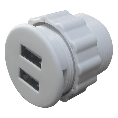 Mini Empotrable Redondo Color Blanco con 2 Puertos USB, con Cable