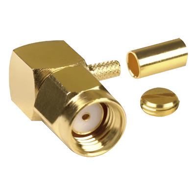 Conector SMA Macho Inverso en Ángulo Recto, Anillo Plegable/ RG-174/U, BELDEN 8216, Oro/ Oro/ Teflón.