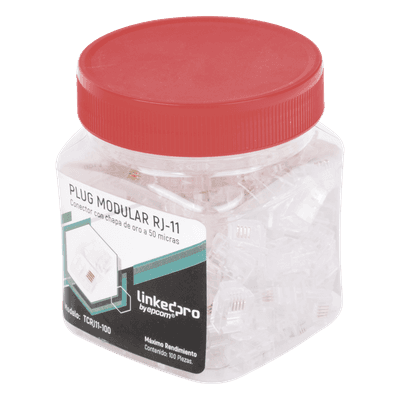 Plug Modular RJ11 / 4 Contactos / Chapado Oro 50 Micras / Paquete 100 Piezas