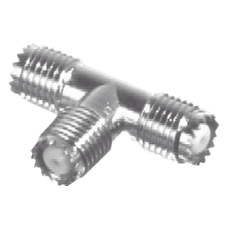 Adaptador en T, de Conector Mini-UHF Hembra a Doble Mini-UHF Hembra, Níquel/ Plata/ Teflón.