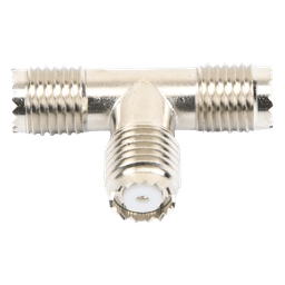 Adaptador en T, de Conector Mini-UHF Hembra a Doble Mini-UHF Hembra, Níquel/ Plata/ Teflón.