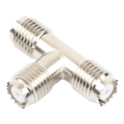 Adaptador en T, de Conector Mini-UHF Hembra a Doble Mini-UHF Hembra, Níquel/ Plata/ Teflón.