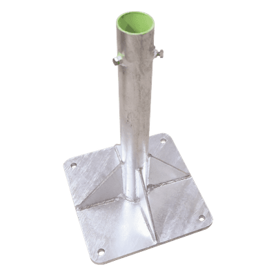 Base para Mástil Hasta 2" con Opresores, Base de 30 x 30 cm y Tubo de 50 cm Ced. 30. Galv. Inmersión.