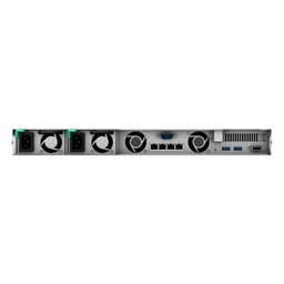 NAS Rack / 4 Bahías / CPU Intel Xeon D-1527 Quad-Core / 8 GB DDR4 ECC Ampliable a 64 GB / 2 Ranuras M.2 NVMe/SATA / 4 Puertos LAN 1GbE / Soporte 10GbE Opcional / Escalable a 16 Bahías